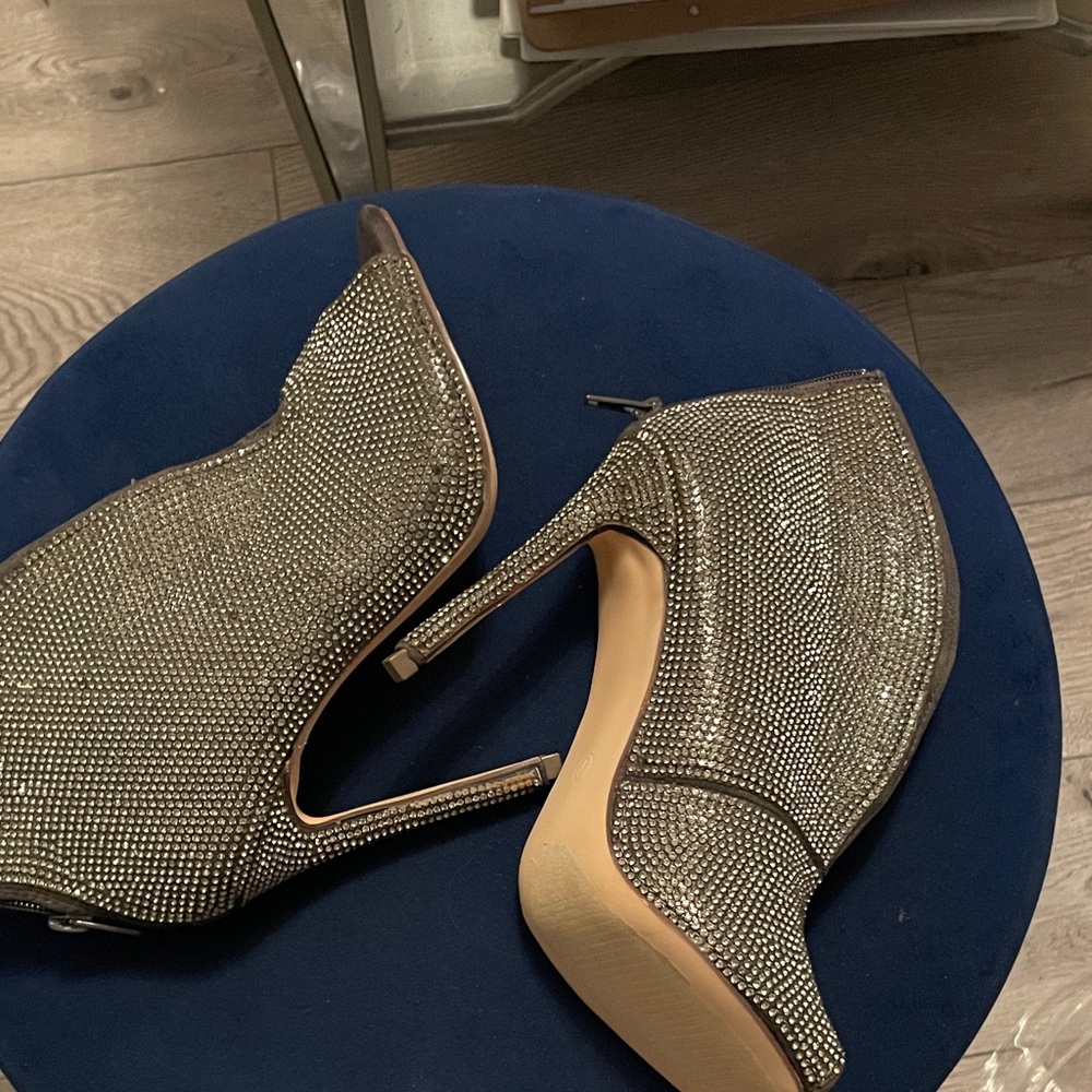 Embellished Rhinestone Peep-Toe Ankle Booties — - Picture 8 of 16